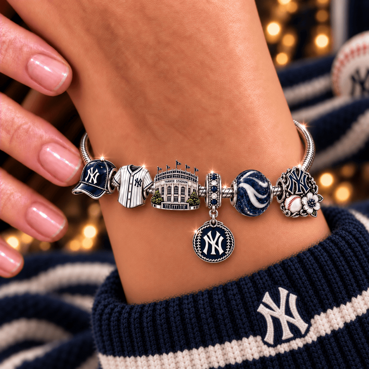 NYY Silver Charm Bracelet Set NHVH