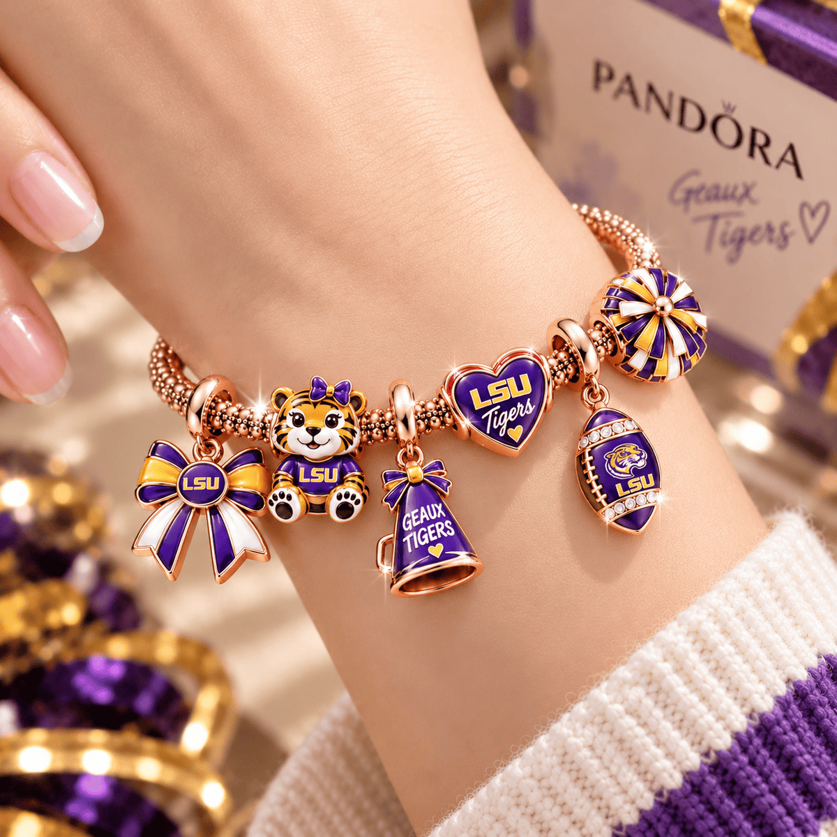 LSU Rose Gold Charm Bracelet Set TTTT